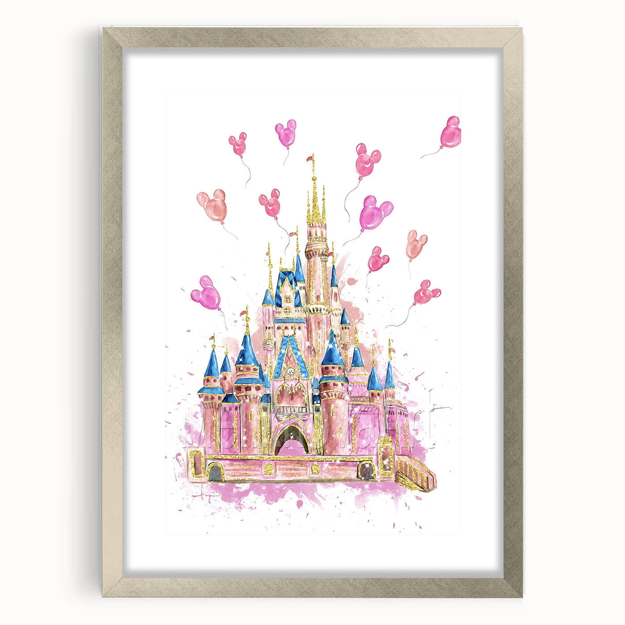 Magical Girls Room Wall Art - Pink Castle Nursery Art Print