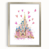Magical Girls Room Wall Art - Pink Castle Nursery Art Print