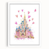 Magical Girls Room Wall Art - Pink Castle Nursery Art Print