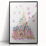 Magical Girls Room Wall Art - Pink Castle Nursery Art Print