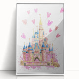 Magical Girls Room Wall Art - Pink Castle Nursery Art Print
