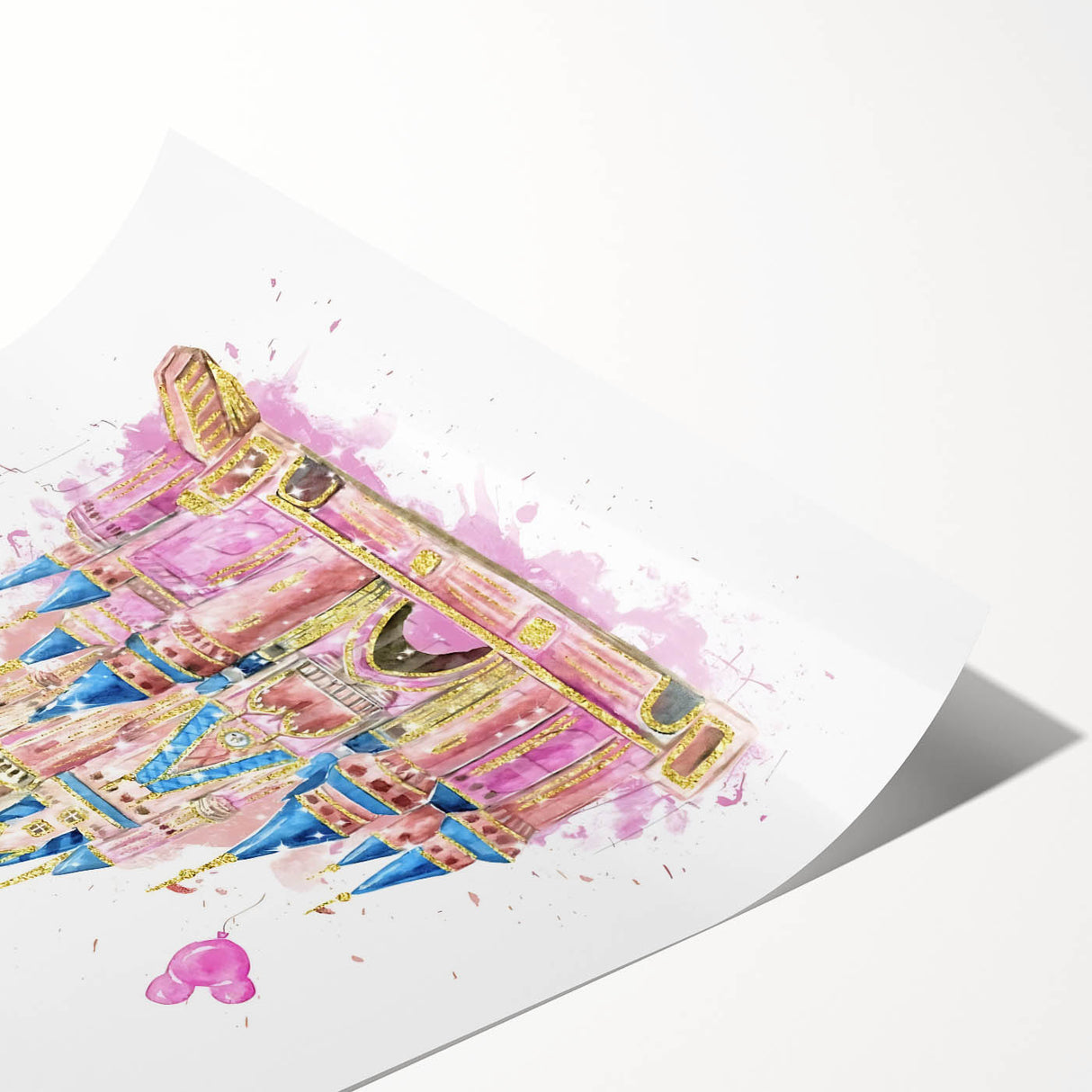 Magical Girls Room Wall Art - Pink Castle Nursery Art Print