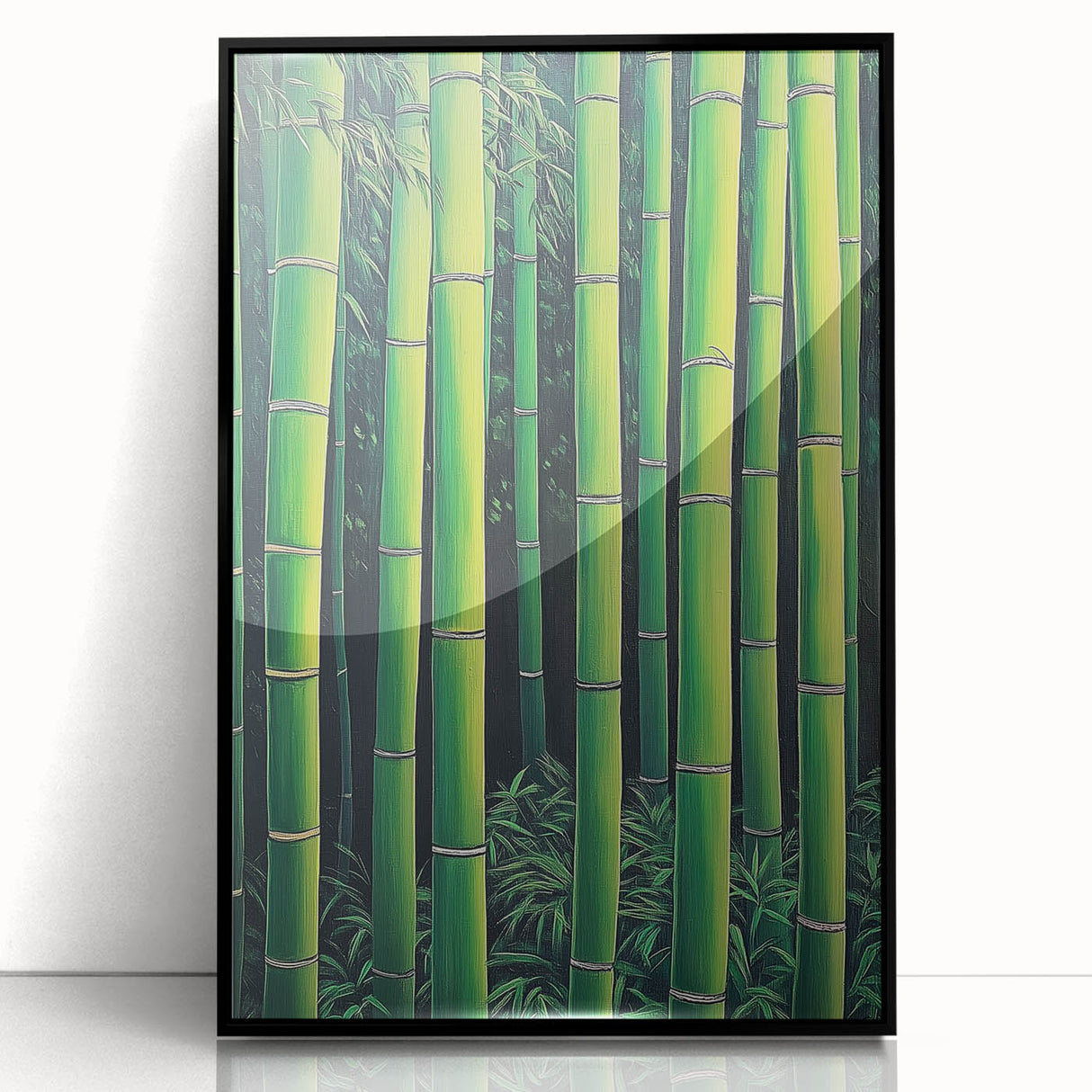 Framed acrylic artwork showcasing vibrant abstract floral designs in shades of pink, blue, and green, set in a sleek black frame, perfect for modern decor.