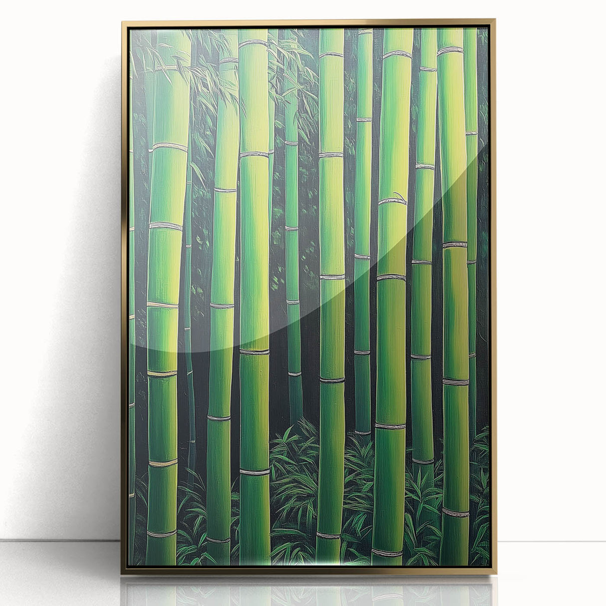 Framed acrylic artwork showcasing an abstract floral design in vibrant colors with a gold frame, ideal for modern home decor and artistic interiors.