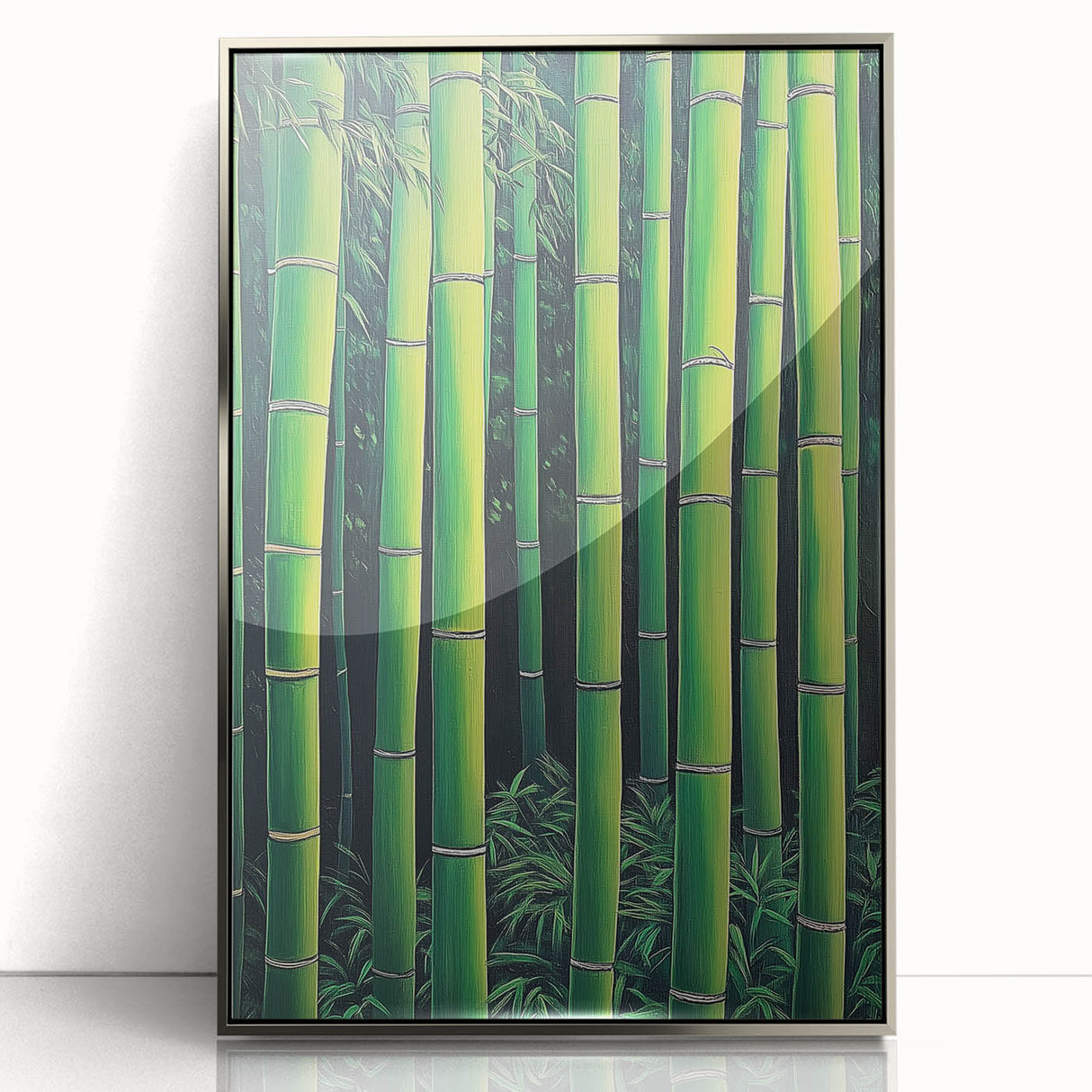Framed acrylic artwork showcasing an abstract floral design in vibrant hues of pink, blue, and green, set in a sleek silver frame, ideal for modern decor.