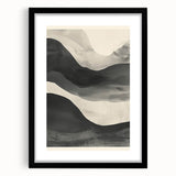 Abstract minimalist wall art framed in black, showcasing geometric shapes and soft color tones, designed to enhance modern interior decor aesthetics.