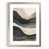 Abstract minimalist wall art framed in silver with a mat, showcasing a modern design that enhances contemporary home decor. Ideal for living rooms or office spaces.