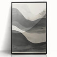 Framed abstract minimalist wall art featuring a sleek black design, perfect for modern decor. The acrylic front enhances its contemporary aesthetic.