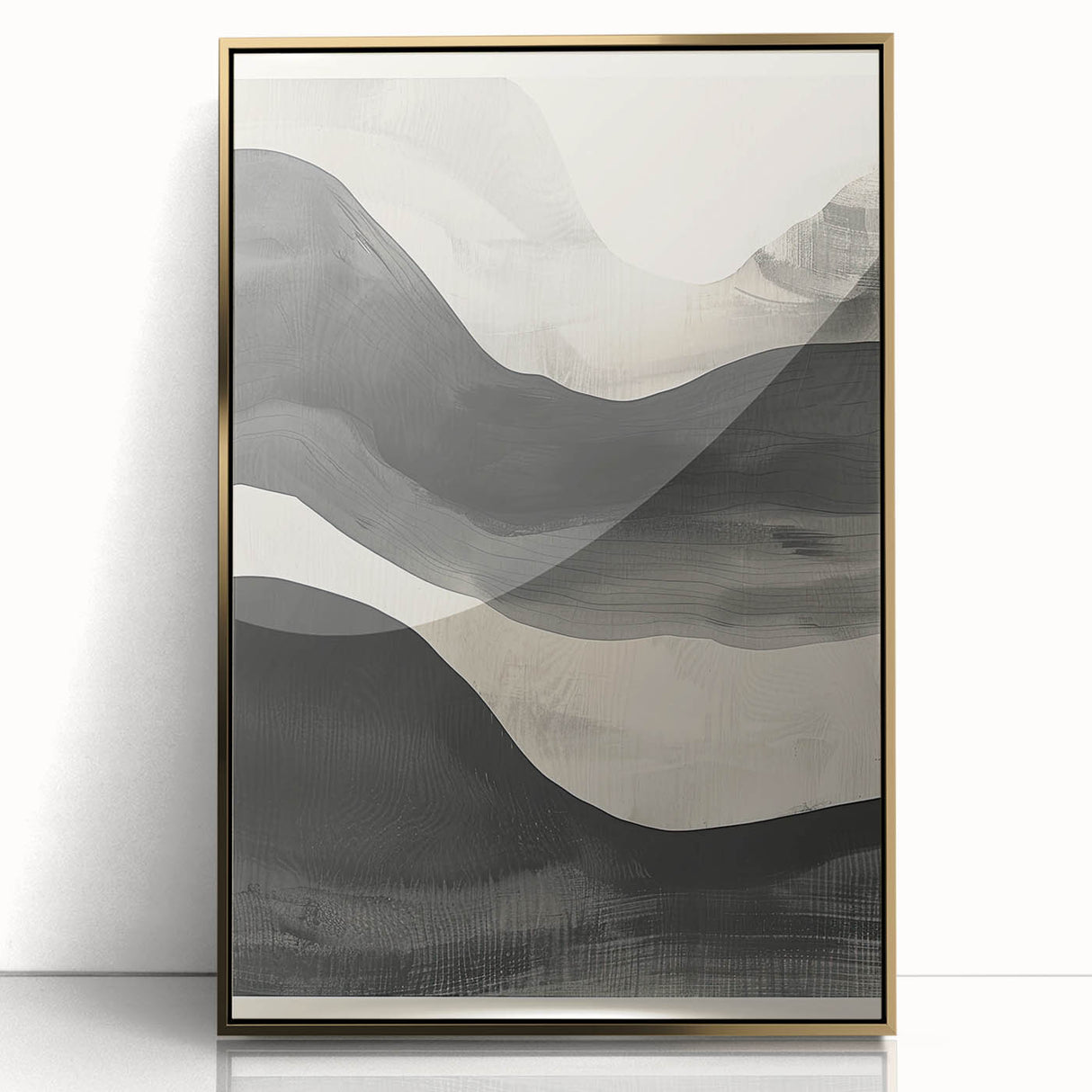 Framed abstract minimalist wall art featuring gold accents and a sleek acrylic finish, perfect for modern home decor. Elevate your space with this stylish design.