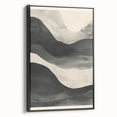 Framed minimalist wall art showcasing an abstract design in black tones, side view highlighting the sleek frame and clean lines, perfect for modern decor.