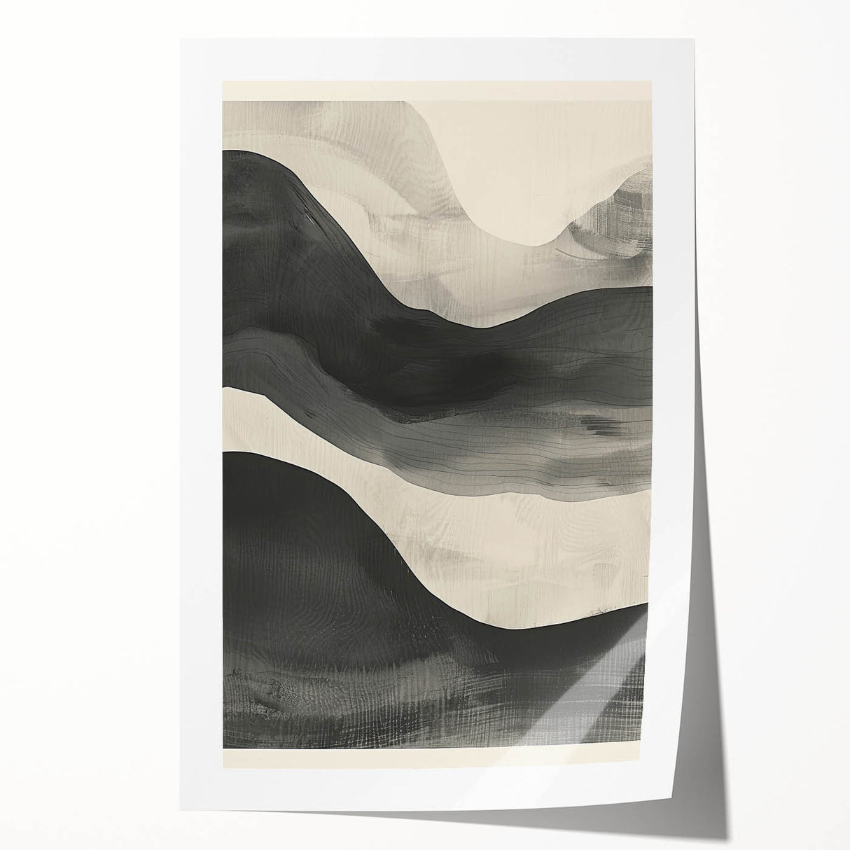 Abstract minimalist wall art print showcasing soft pastel colors and geometric shapes, elegantly rolled and packaged in a protective cardboard tube for easy display.