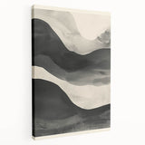 Abstract minimalist wall art stretched canvas showcasing a serene blend of muted colors and geometric shapes, featuring a side view that highlights its depth and texture. Ideal for modern decor, this artwork adds a sophisticated touch to any interior space.