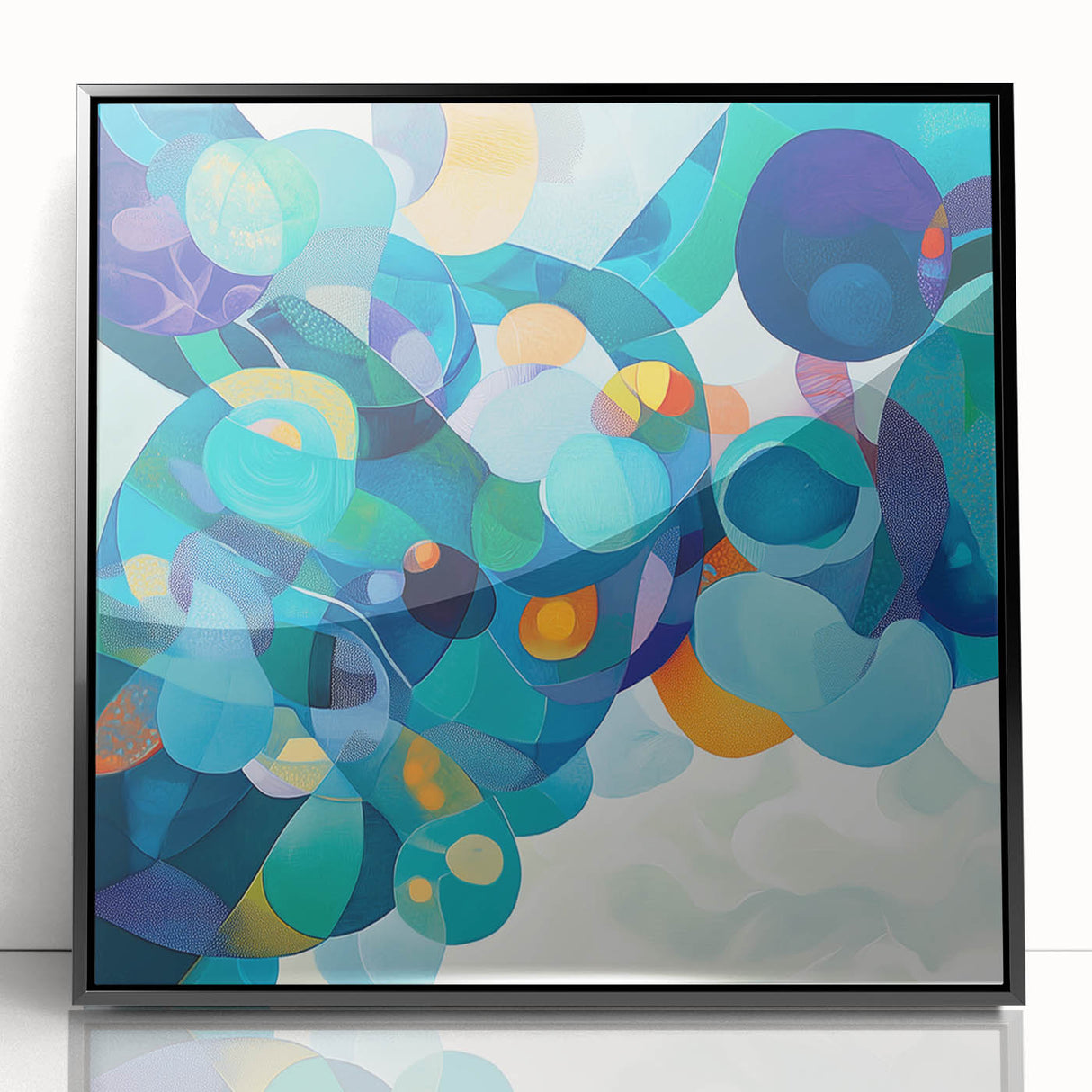 Playful Abstract Wall Art – Aqua, Navy & Orange Modern Canvas