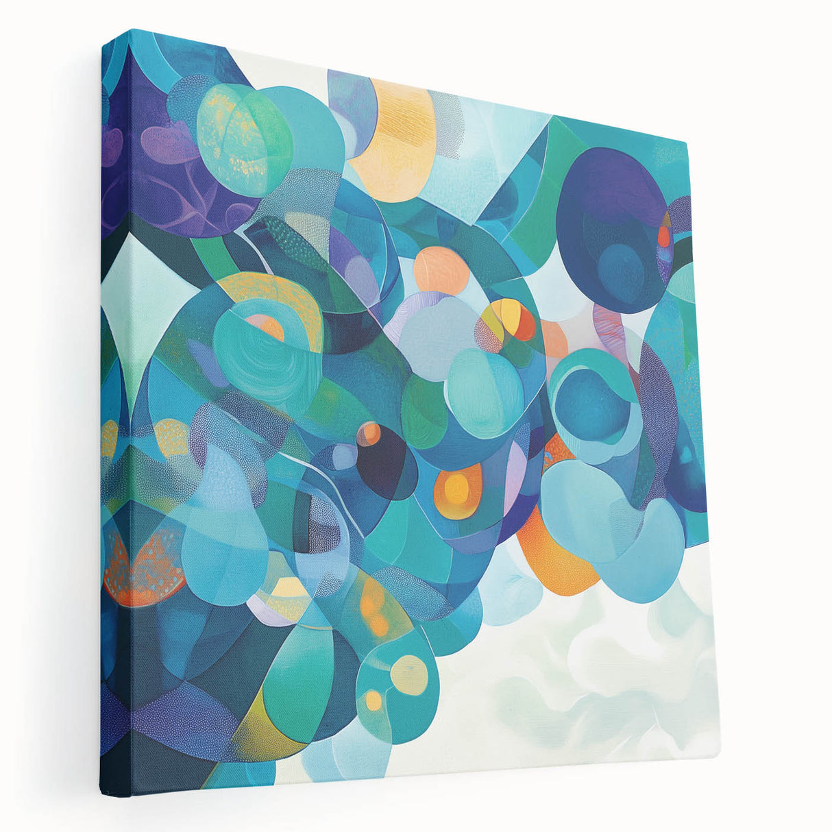Playful Abstract Wall Art – Aqua, Navy & Orange Modern Canvas