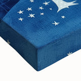 Close-up of an abstract floral stretched canvas artwork, showcasing vibrant colors of blues, pinks, and greens with intricate detailing, perfect for modern home decor.