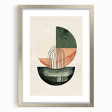 Minimalist abstract wall art framed with a silver mat, showcasing elegant geometric shapes and soothing color palette, perfect for modern home decor.