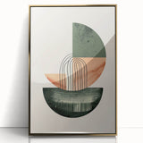 Framed abstract minimalist wall art featuring a sleek gold design on acrylic, set against a clean background, ideal for modern home decor.