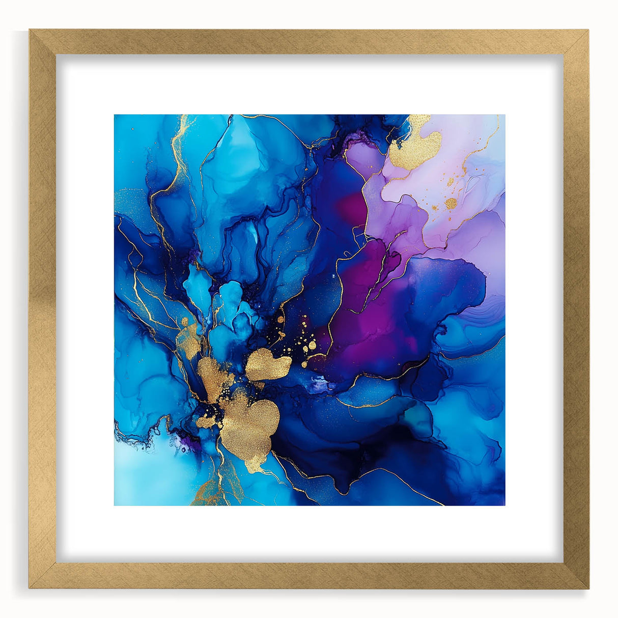 Luxury Abstract Wall Art – Royal Blue, Violet & Gold Canvas Print