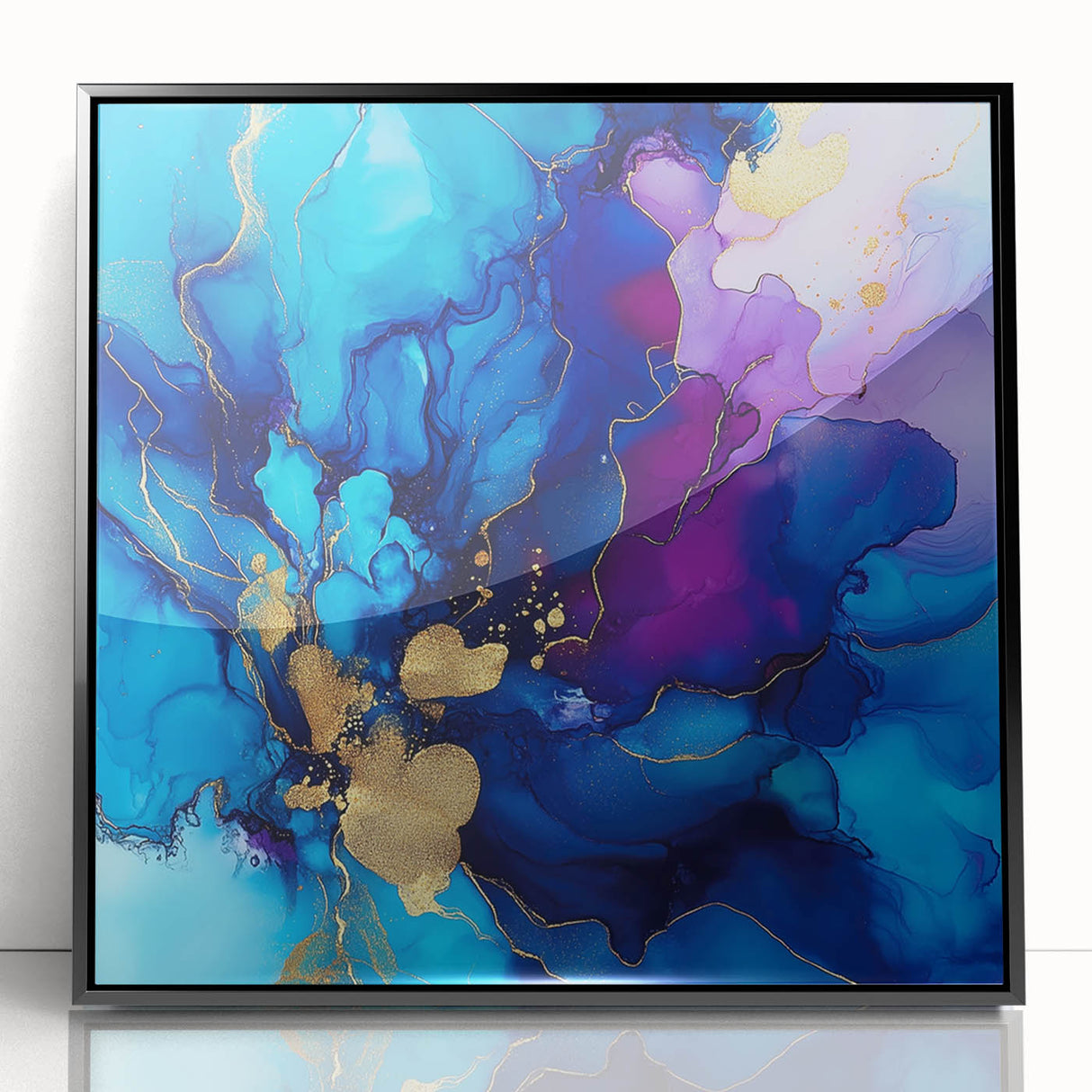 Luxury Abstract Wall Art – Royal Blue, Violet & Gold Canvas Print
