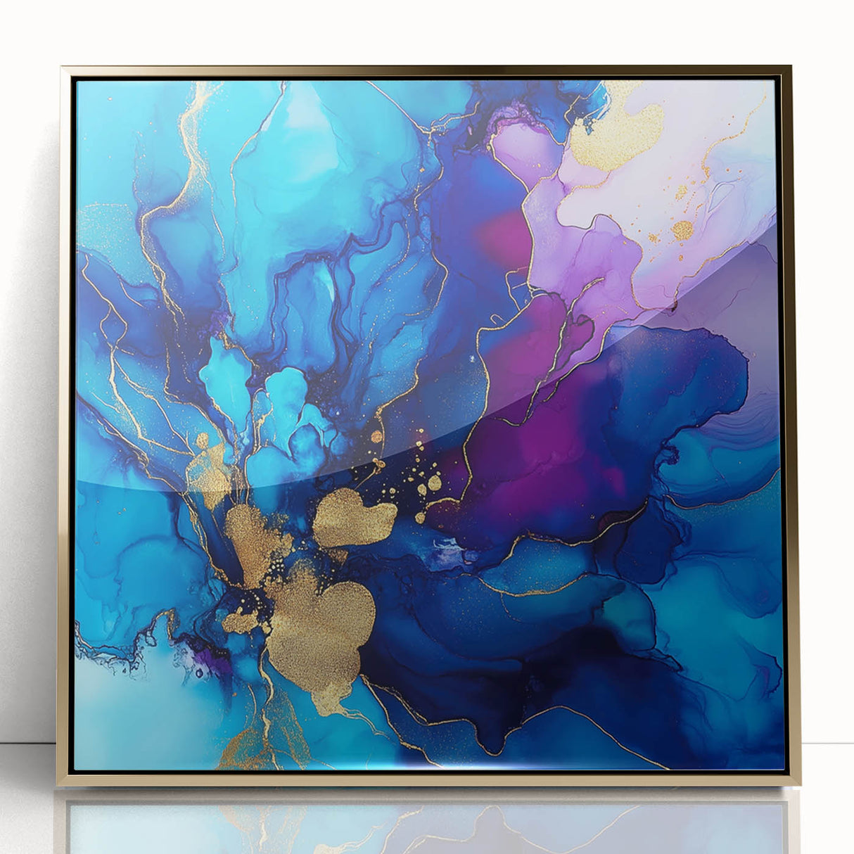 Luxury Abstract Wall Art – Royal Blue, Violet & Gold Canvas Print