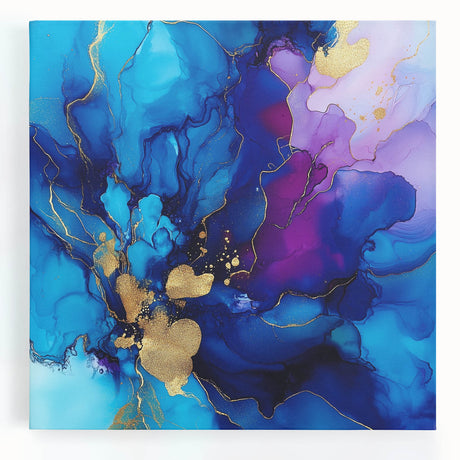 Luxury Abstract Wall Art – Royal Blue, Violet & Gold Canvas Print