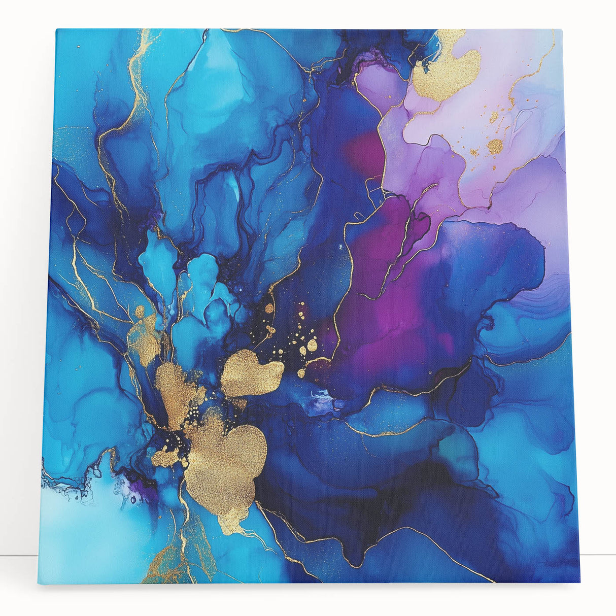 Luxury Abstract Wall Art – Royal Blue, Violet & Gold Canvas Print