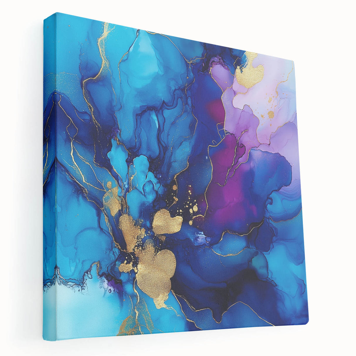 Luxury Abstract Wall Art – Royal Blue, Violet & Gold Canvas Print