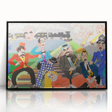 Playful Chaos: Modern Wall Art Featuring Keystone Cops and Colorful Drama