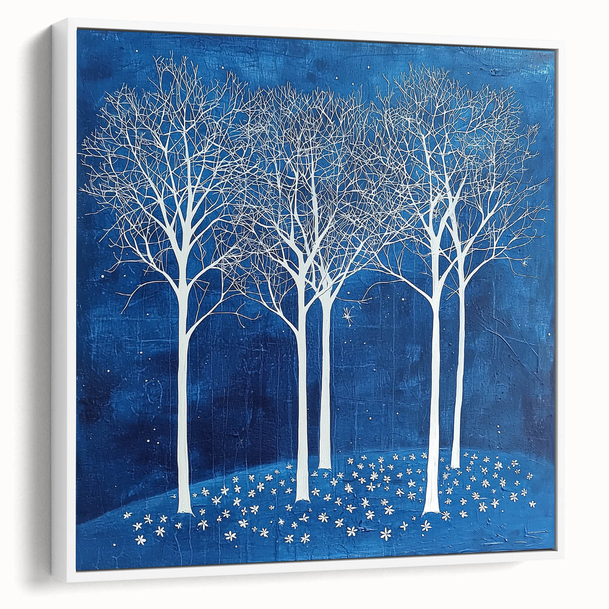 Framed canvas artwork displaying abstract floral designs in vibrant colors, set against a white background. Perfect for modern home decor and wall art enthusiasts.