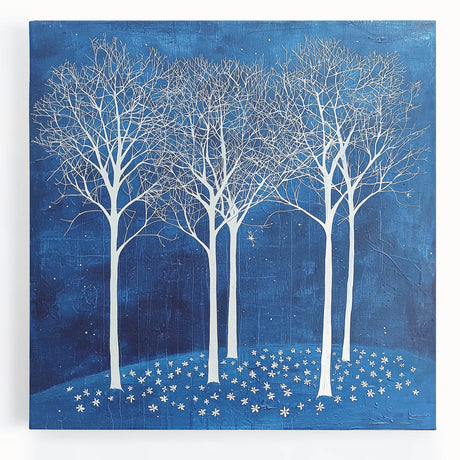 Vibrant stretched canvas artwork showcasing an abstract floral design in shades of blue, pink, and green. Perfect for modern home decor, enhancing any space with a touch of nature-inspired elegance.