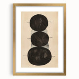 Abstract minimalist wall art framed in gold, showcasing soft neutral tones and geometric shapes. Ideal for modern home decor and gallery walls.