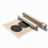 Abstract minimalist wall art print featuring soft pastel colors and geometric shapes, rolled and securely packaged in a protective cardboard tube for delivery.