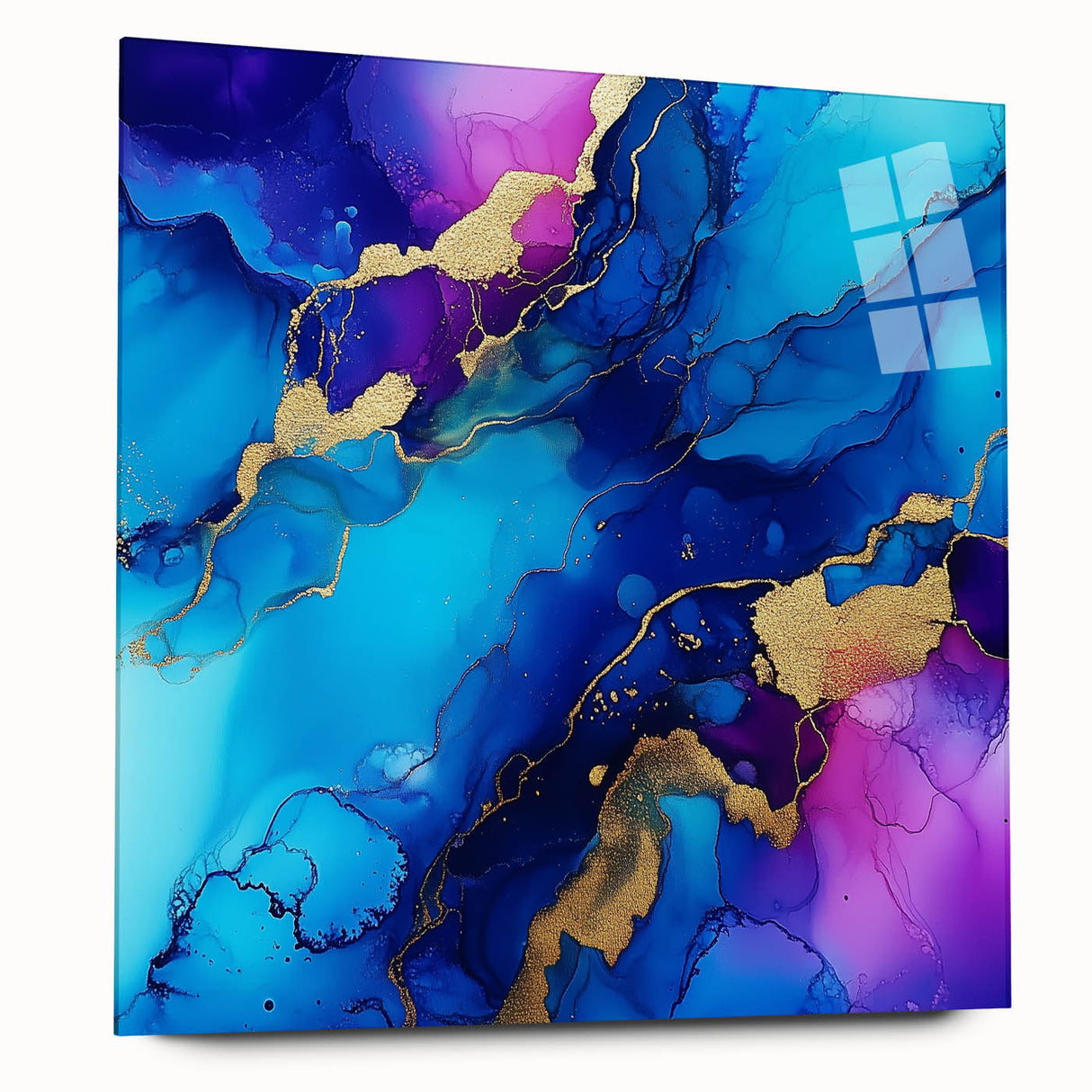 Vibrant Abstract Wall Art – Blue, Violet & Gold Fluid Canvas Print