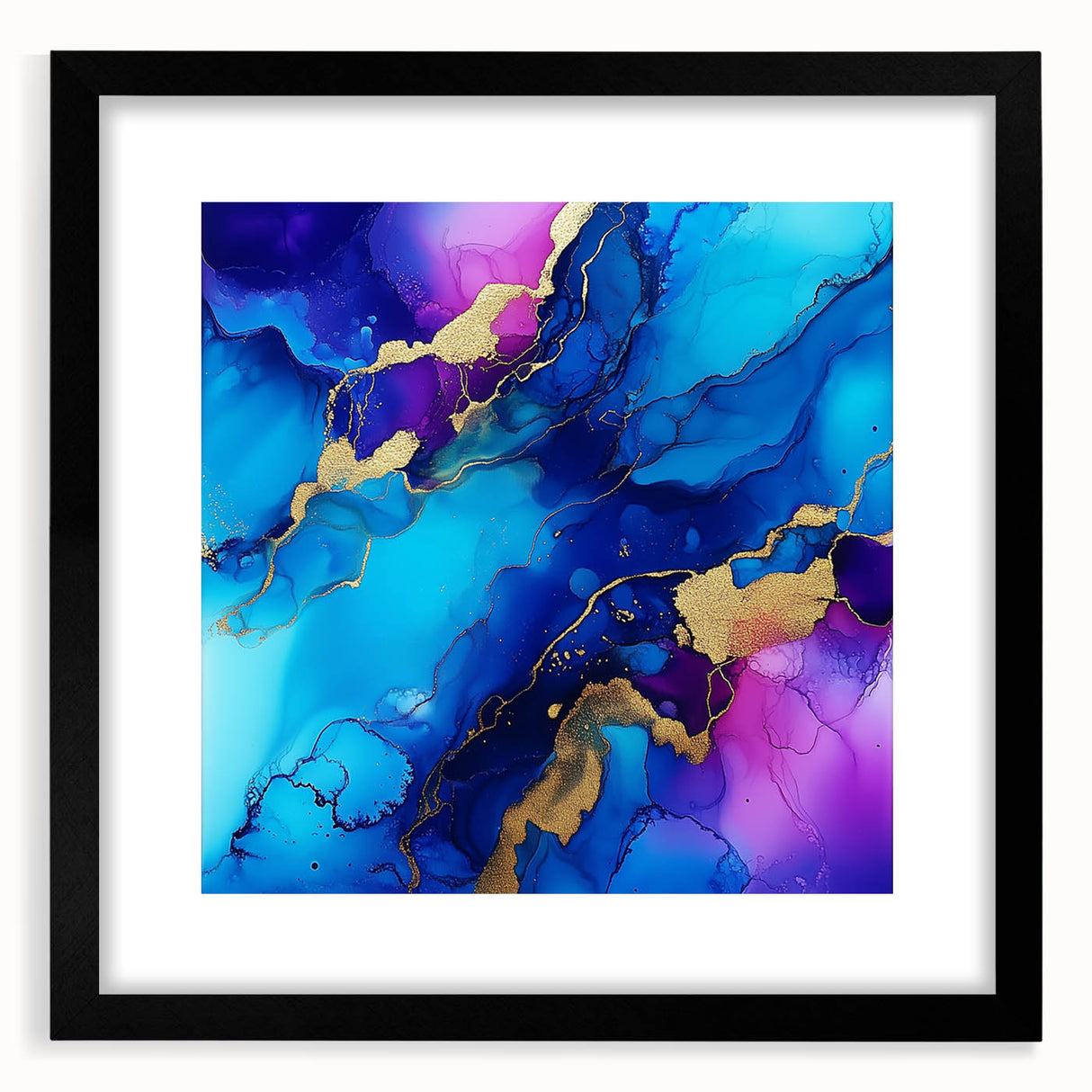 Vibrant Abstract Wall Art – Blue, Violet & Gold Fluid Canvas Print