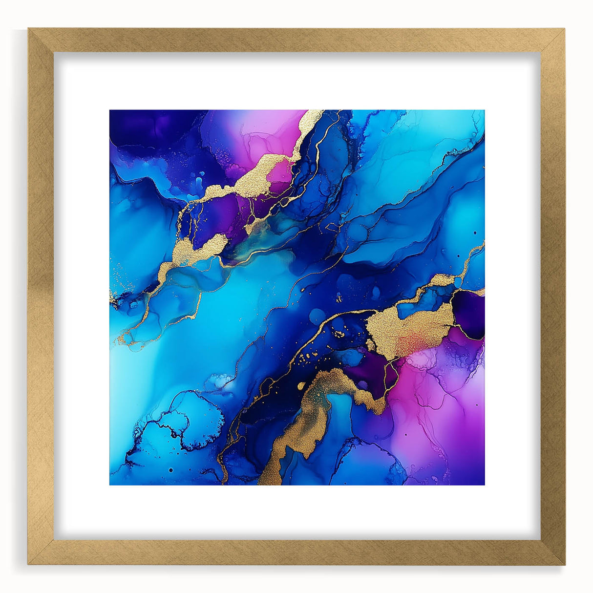 Vibrant Abstract Wall Art – Blue, Violet & Gold Fluid Canvas Print