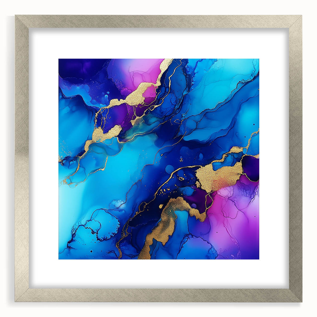 Vibrant Abstract Wall Art – Blue, Violet & Gold Fluid Canvas Print