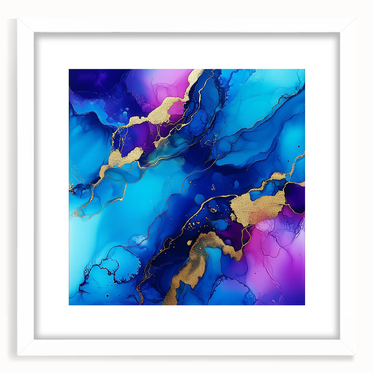 Vibrant Abstract Wall Art – Blue, Violet & Gold Fluid Canvas Print