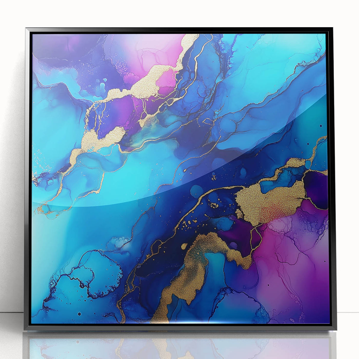 Vibrant Abstract Wall Art – Blue, Violet & Gold Fluid Canvas Print