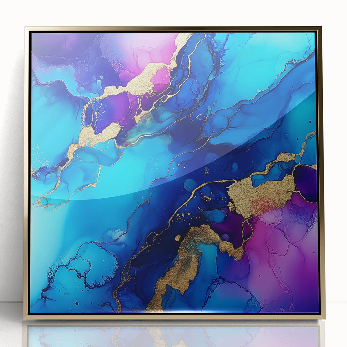 Vibrant Abstract Wall Art – Blue, Violet & Gold Fluid Canvas Print