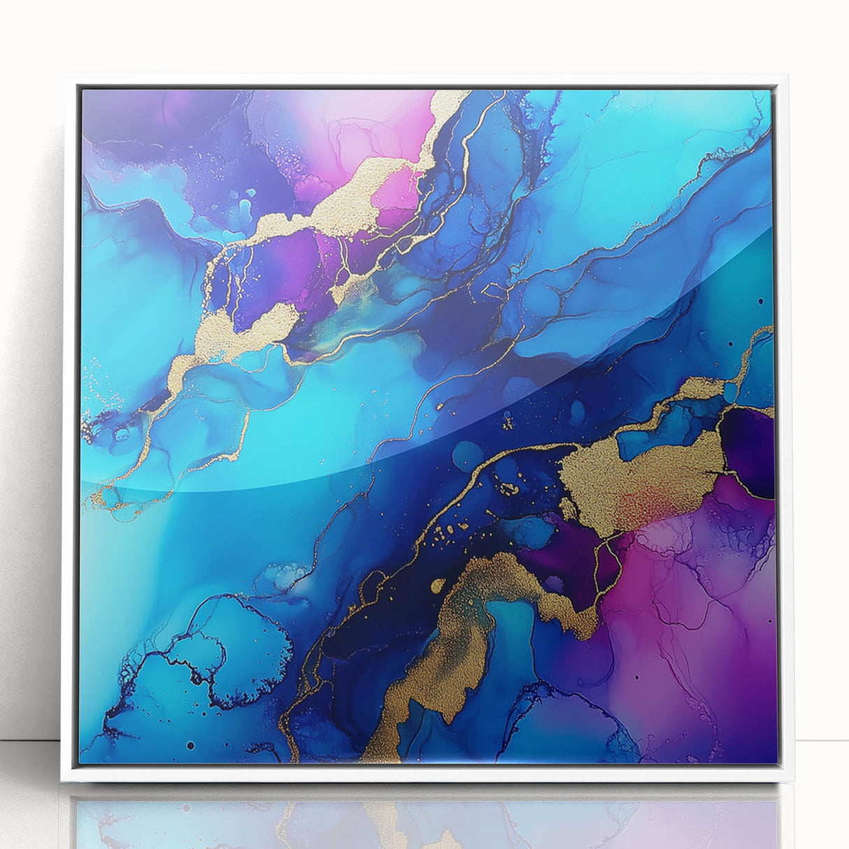 Vibrant Abstract Wall Art – Blue, Violet & Gold Fluid Canvas Print