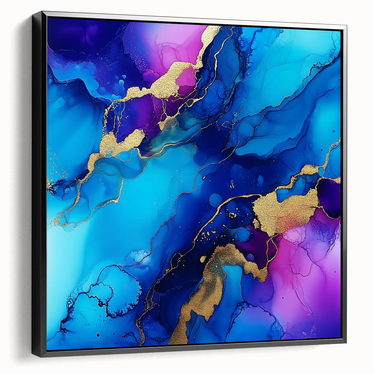 Vibrant Abstract Wall Art – Blue, Violet & Gold Fluid Canvas Print