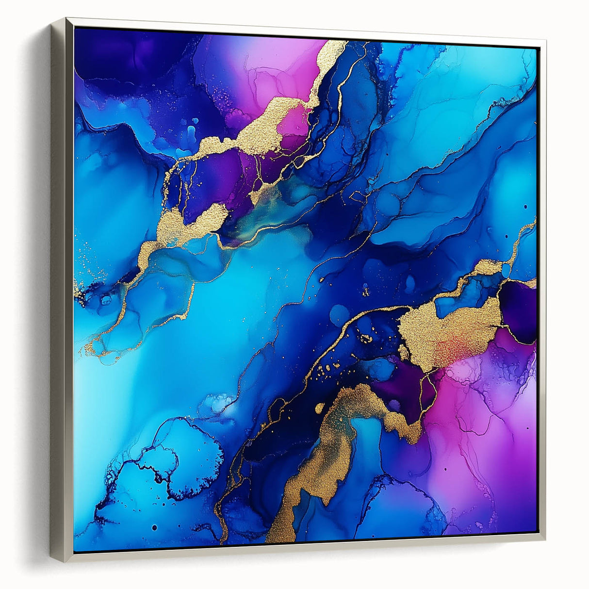 Vibrant Abstract Wall Art – Blue, Violet & Gold Fluid Canvas Print