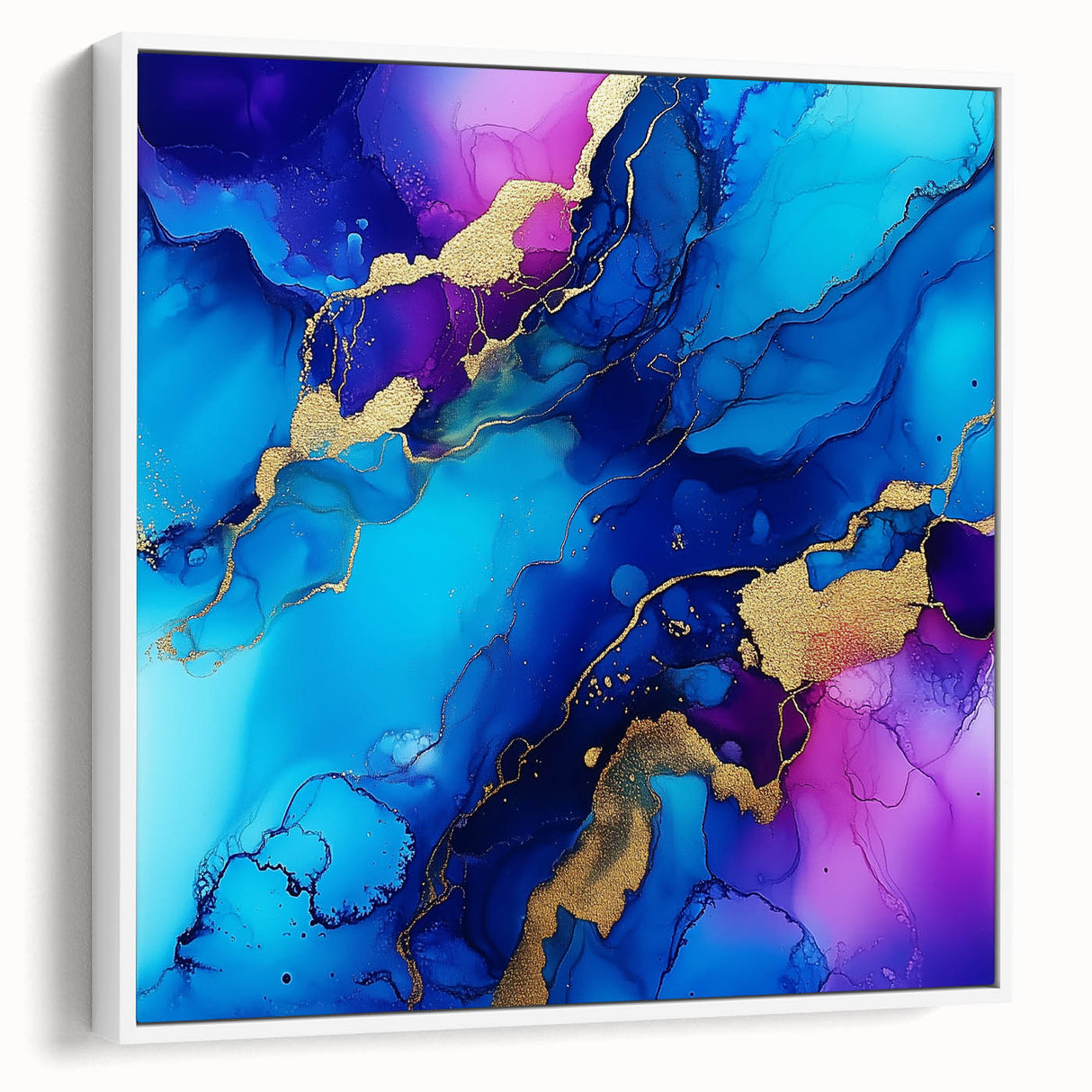 Vibrant Abstract Wall Art – Blue, Violet & Gold Fluid Canvas Print