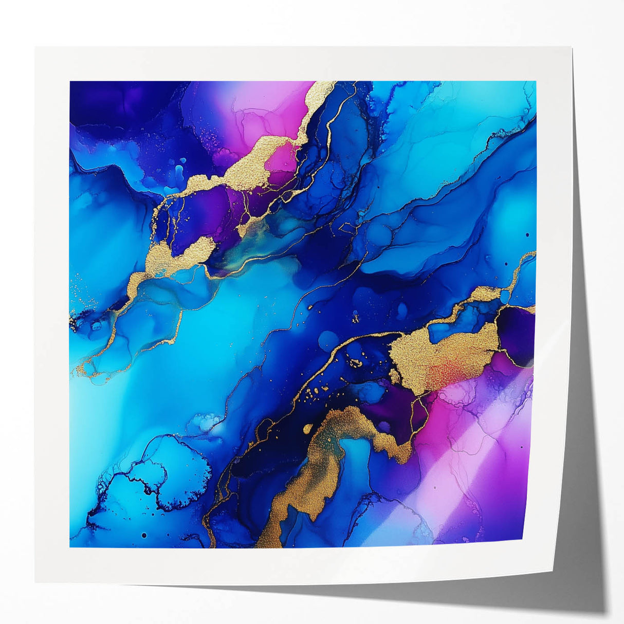 Vibrant Abstract Wall Art – Blue, Violet & Gold Fluid Canvas Print
