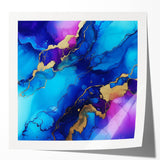 Vibrant Abstract Wall Art – Blue, Violet & Gold Fluid Canvas Print