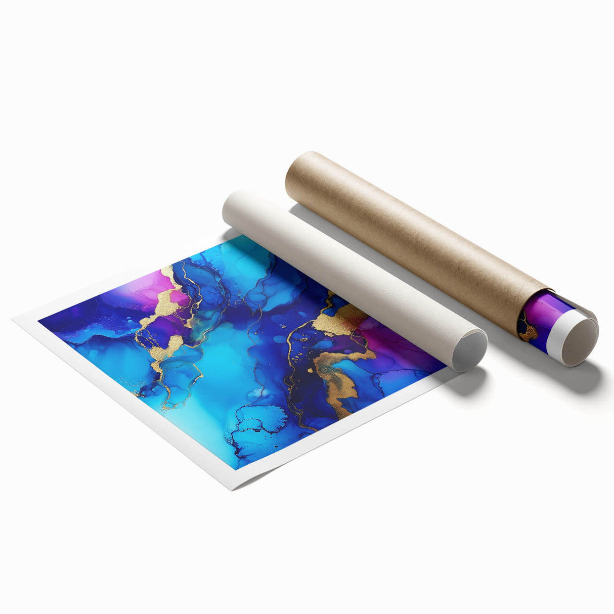 Vibrant Abstract Wall Art – Blue, Violet & Gold Fluid Canvas Print