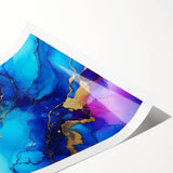Vibrant Abstract Wall Art – Blue, Violet & Gold Fluid Canvas Print