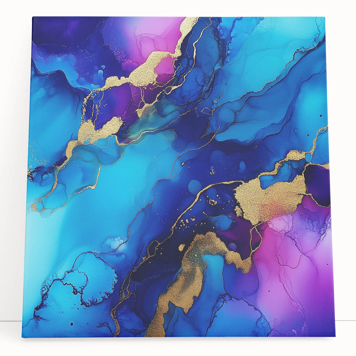 Vibrant Abstract Wall Art – Blue, Violet & Gold Fluid Canvas Print