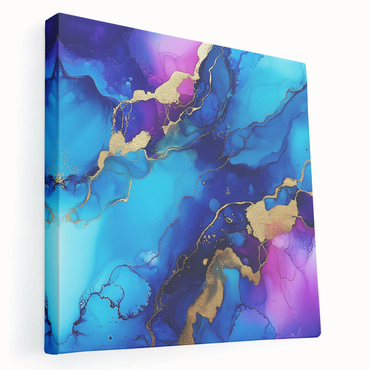 Vibrant Abstract Wall Art – Blue, Violet & Gold Fluid Canvas Print