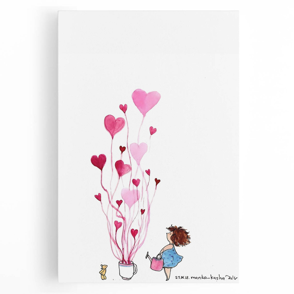 Whimsical Heart Garden Girls Room Wall Art - Nursery Art Print